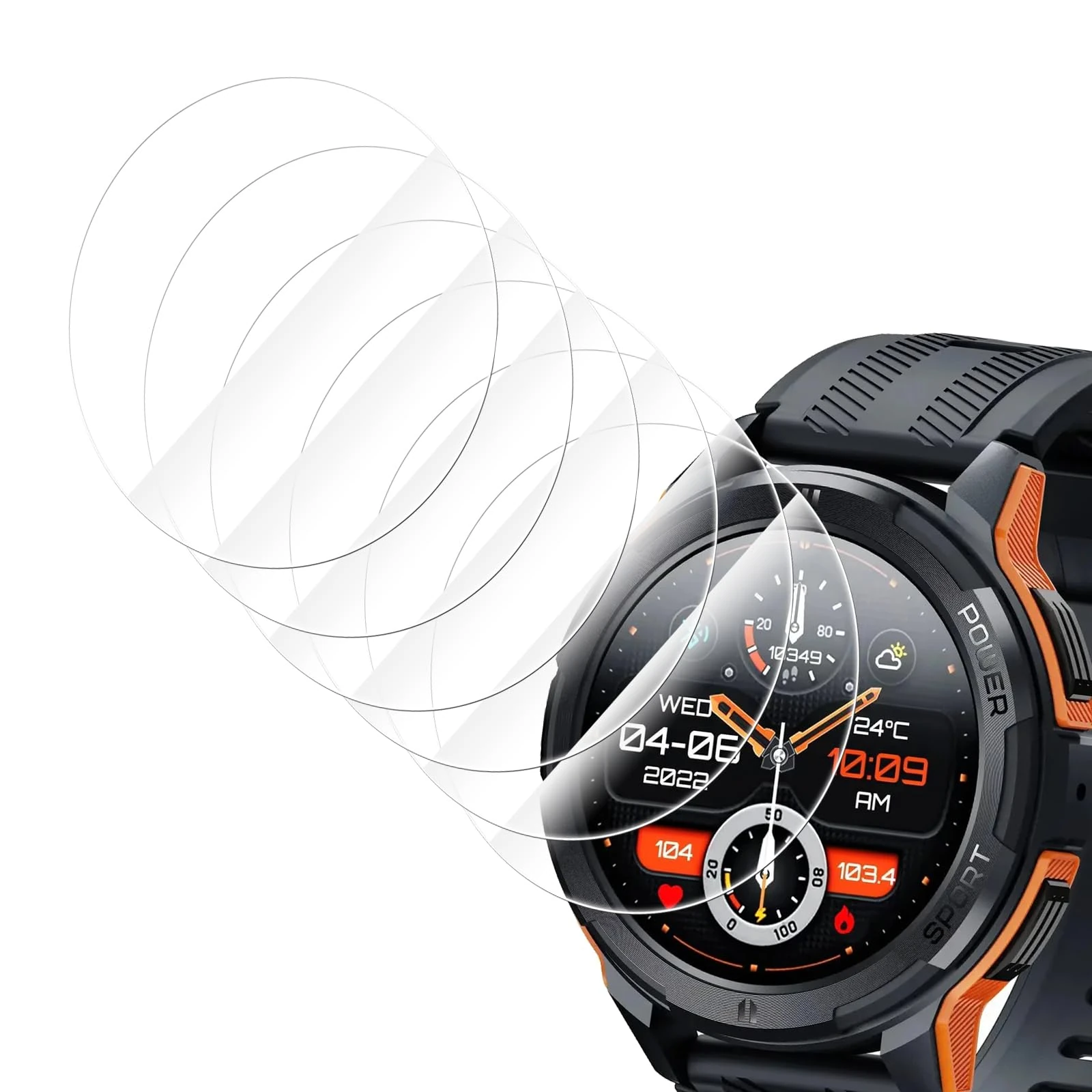 Hianjoo 6-Pack Tempered Glass Compatible with OUKITEL Smart Watch 1.43", Screen Protectors Compatible with OUKITEL Smart Watch 1.43" [Ultra-Clear] [Anti-scratch][2.5D Ultra-Thin]