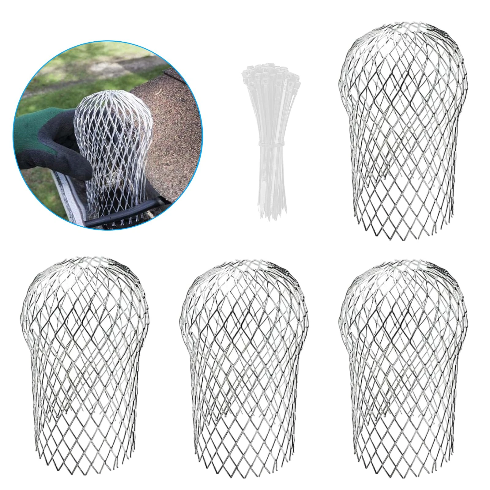 8 Pcs Aluminum Gutter Guards, 3.5" Metal Downpipe Leaf Guard Gutter Downspout Guard, Expandable Down Pipe Leaf Strainer Gutter Screen Covers, 2 to 4" Gutter Leaf Guard Mesh to Stop Leaves Moss Mud