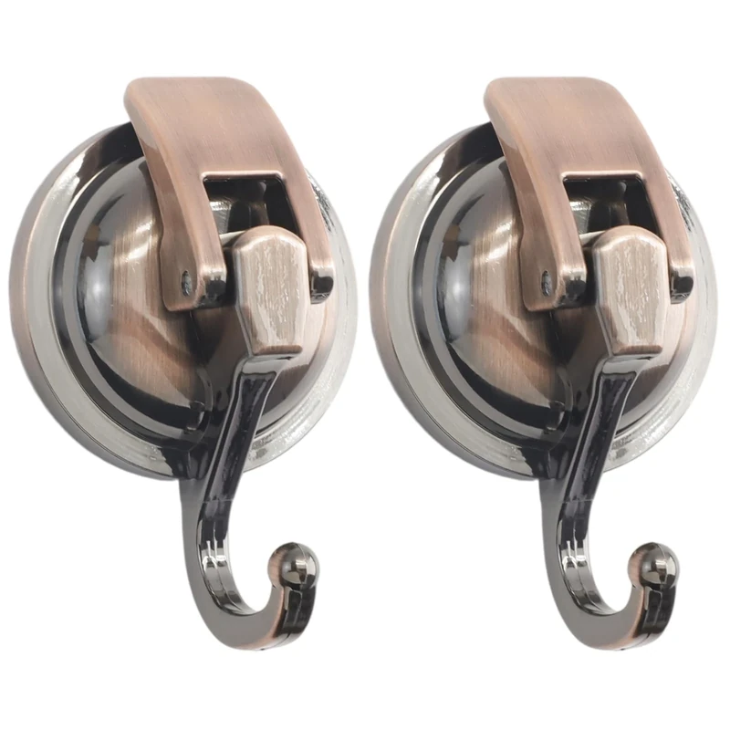 QZDAFFIC 2Pcs Heavy Duty Suction Cup Hooks, Strong Vacuum Suction Hooks Up to 5KG Reusable Sucker Shower Hooks for Bathroom Kitchen Window (Bronze)