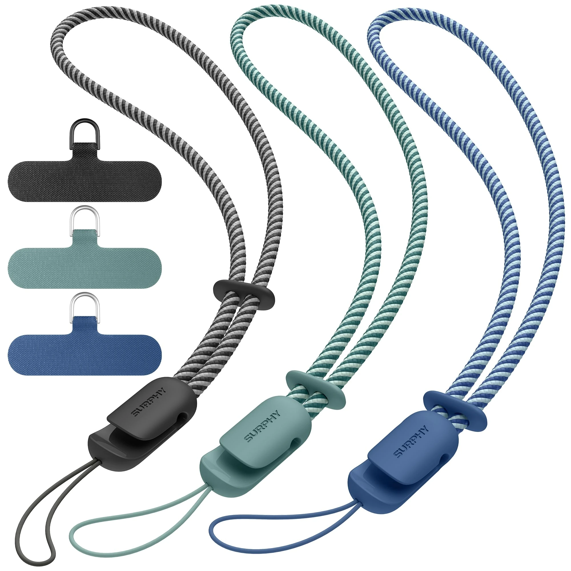 SURPHY 3 Pack Phone Wrist Strap, with CellPhone Tether Tab, Adjustable Phone Lanyard Anti-Theft Phone Strap, Black & Green & Blue Jay