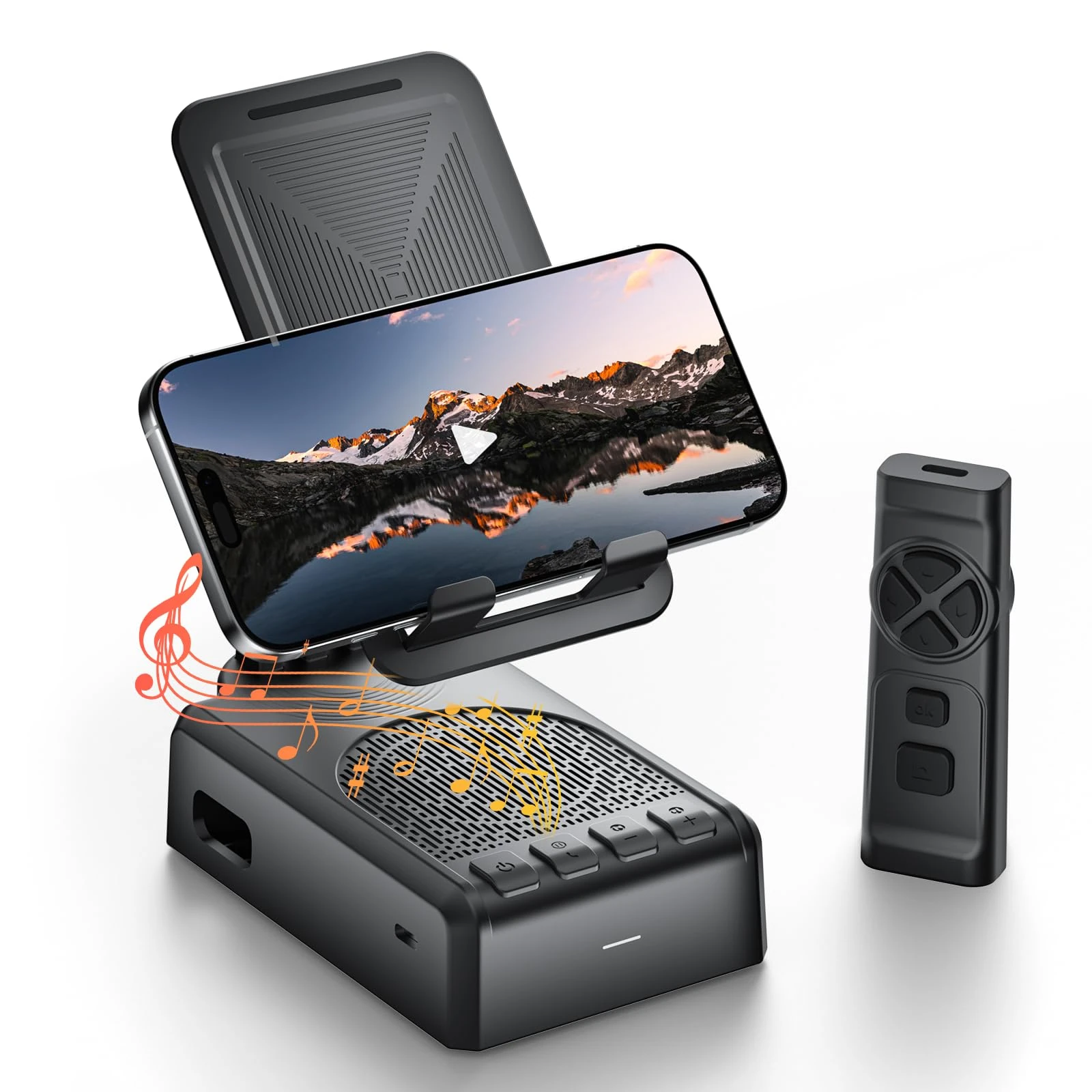 Cell Phone Stand with Bluetooth Speaker and Remote Control(Video Control/Camera Control),Portable Bluetooth Speaker for Home and Outdoors,All Day Playtime,Compatible with iOS/Android,Birthday Gift