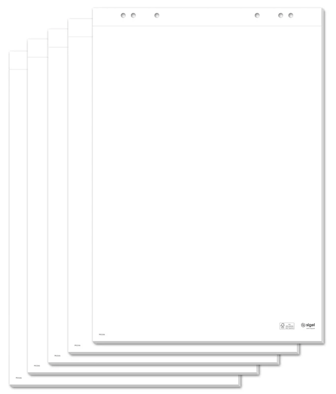 Sigel MU166 Flipchart Pad, Blank, 68 x 99 cm, with Perforation, 100 Sheets (5 Pads of 20 Sheets), Made from Sustainable Paper, Flipchart Paper