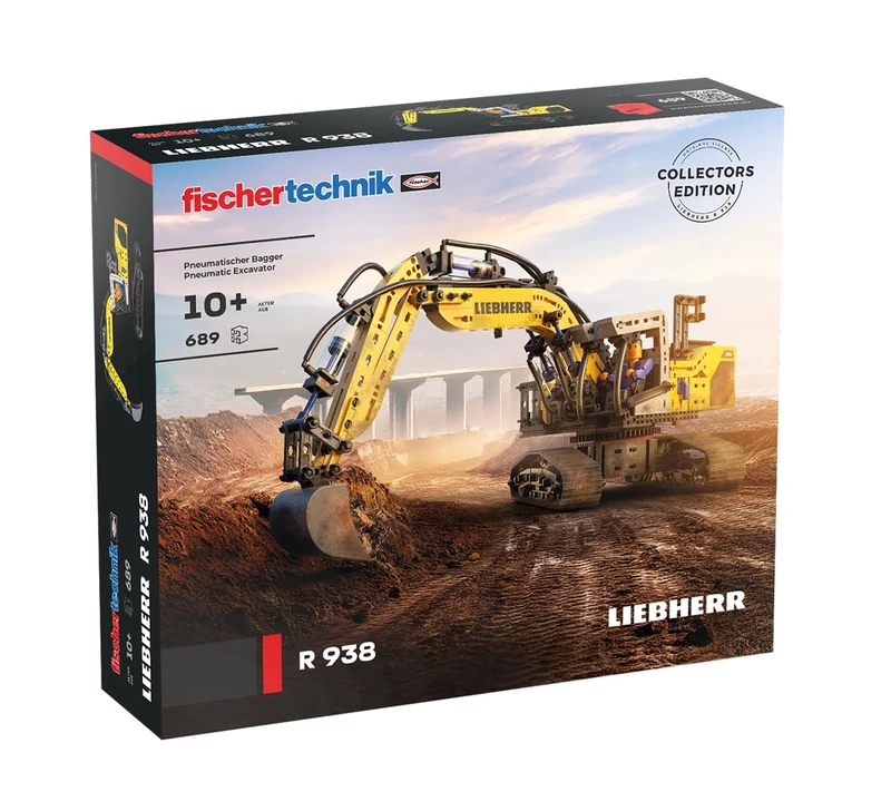 fischertechnik 576450 Liebherr R938 Pneumatic Excavator – Realistic Construction Kit for Kids Aged 10+ and Adults, 689 Pieces, Yellow