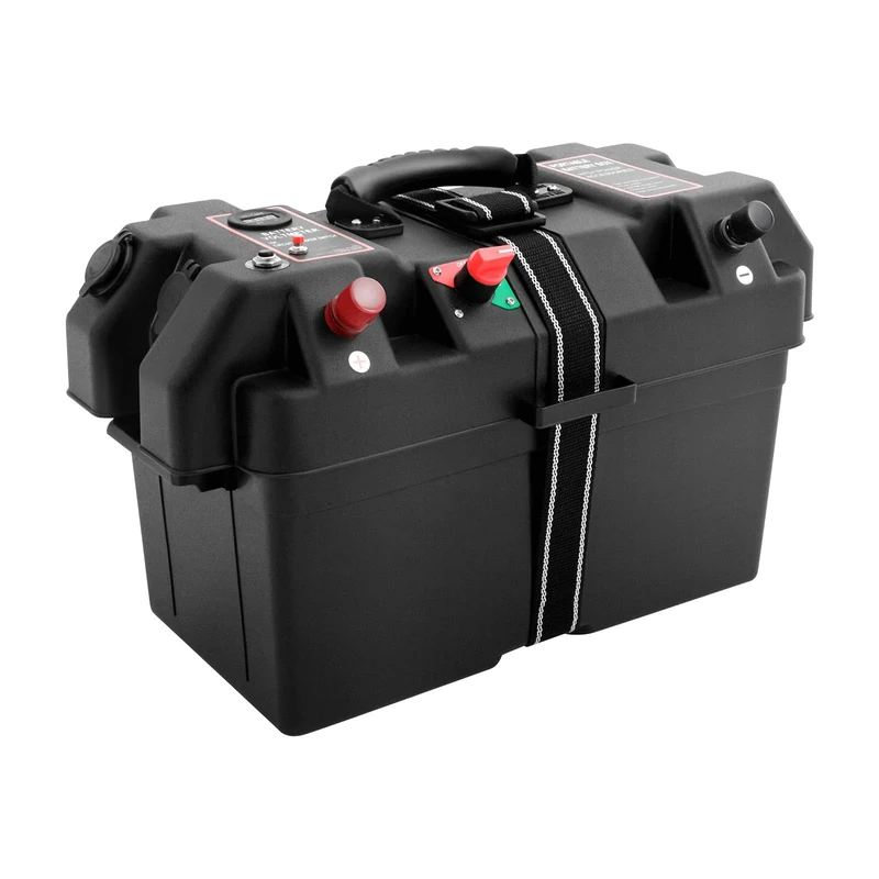 Leisure Battery Box with Dual USB, Portable Smart Battery Box, Power Extraction Design and Overload Protection Device with Dual USB, LED Meter, Strap, for Caravan, Camper, Boat, Motorhomee