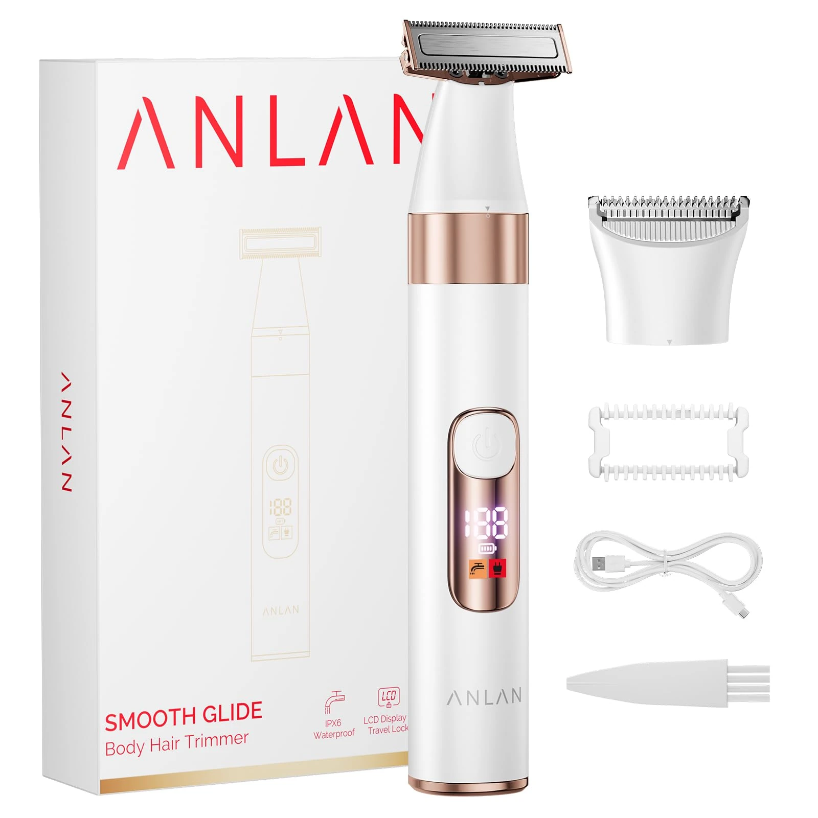 2in1 Lady Shavers for Women, ANLAN Double-Sided Bikini Trimmer, 38° Floating Electric Razor Pubic Hair with LED Display, Bikini Shaver Waterproof for Legs, Intimate, Underarms, Run for 90 Minutes