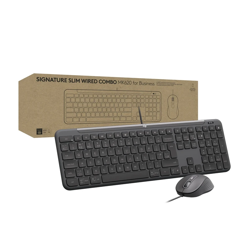 Logitech Signature Slim Wired Combo MK620 for Business, Optical Wired Mouse, Full-Size Keyboard, USB-C Plug-and-Play, Windows/Mac/Chrome/PC/laptops, QWERTY UK English Layout - Graphite