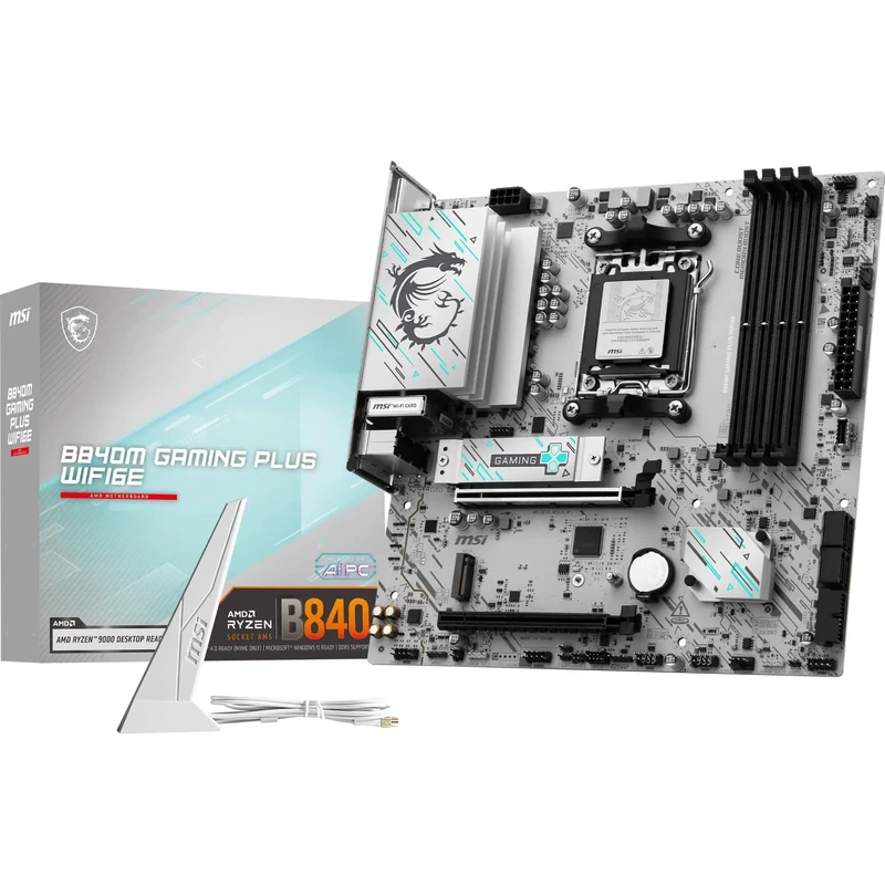 MSI B840M GAMING PLUS WIFI6E Motherboard, mATX - Supports AMD Ryzen 9000/8000 / 7000 Processors, AM5 - DDR5 Memory Boost 8000+ MT/s (OC), PCIe 4.0 x16, M.2 Gen4, Wi-Fi 6E, 2.5G LAN