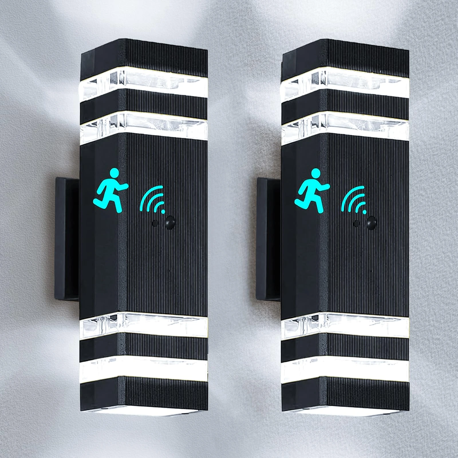 WISELUME Motion Sensor Outdoor Wall Lights, Warm Light with PIR Body Sensor, Black Aluminum Up & Down Porch Sconce, GU10 LED Bulbs Included, ETL Listed, Dusk to Dawn Garden Lighting Fixture,2 Pack