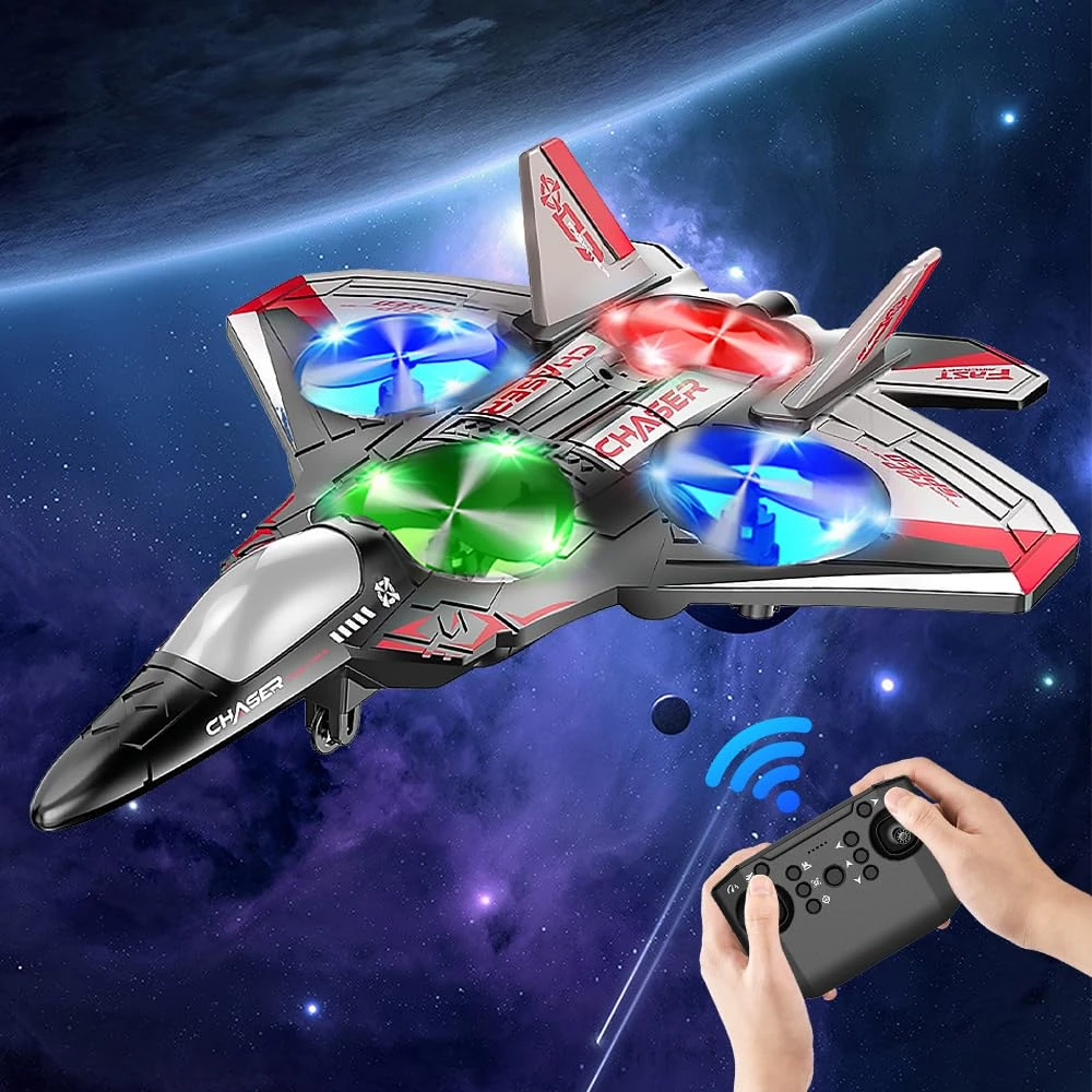 NAVESO RC Plane Toy, 4 Channel Remote Control Plane with 2 Batteries and Light, 2.4 GHz RC Aeroplane Toys, 360° Flip Fighter Jet Toy Gifts for Boys Kids Adults Beginners (Red)