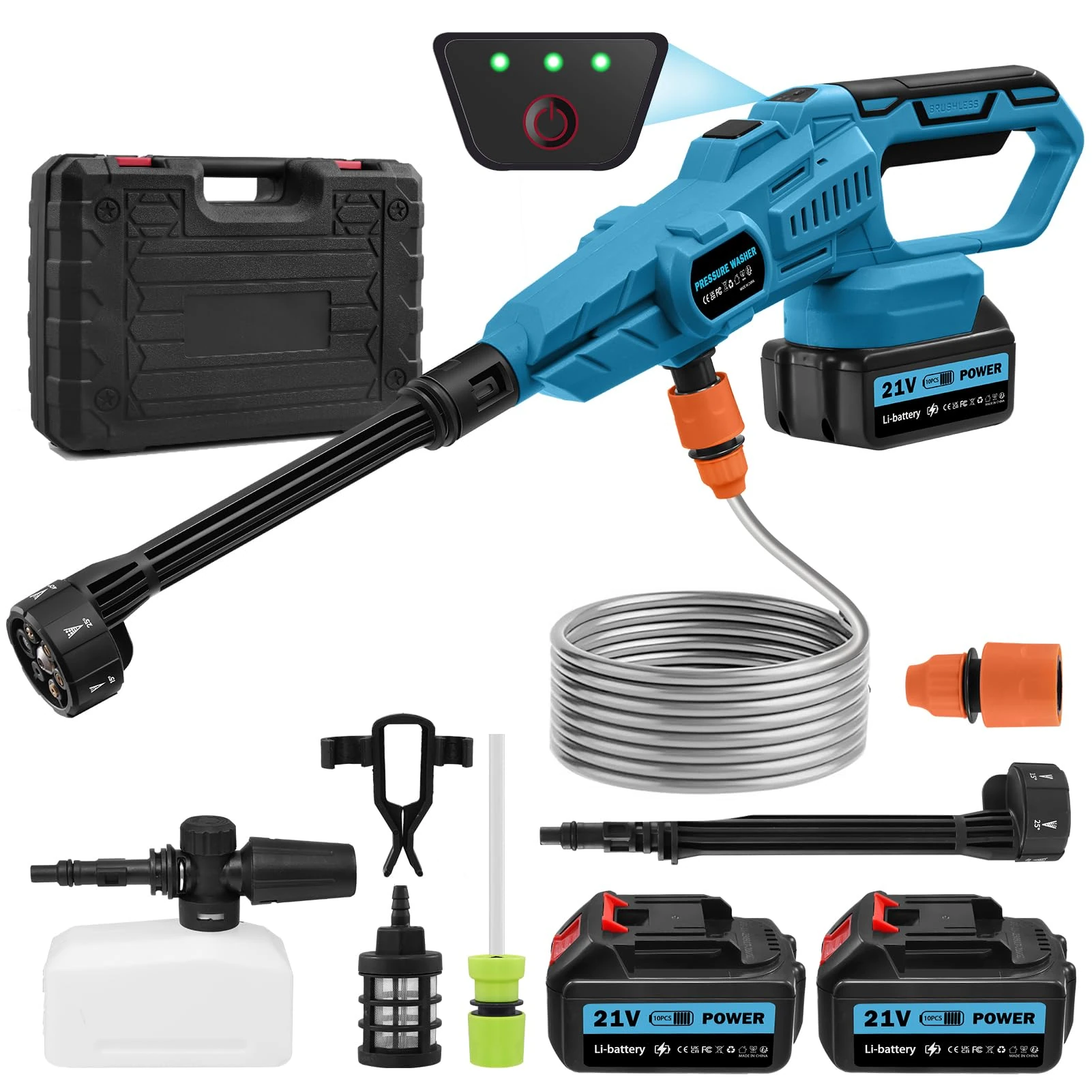 Cordless Pressure Washer,120Bar High Pressure Washer,21V Portable Power Washers with 6-in-1 Adjustable Nozzle,5M Hose,2×3.0Ah Battery,Pressure Water Gun for Car Patio Floor Cleaning