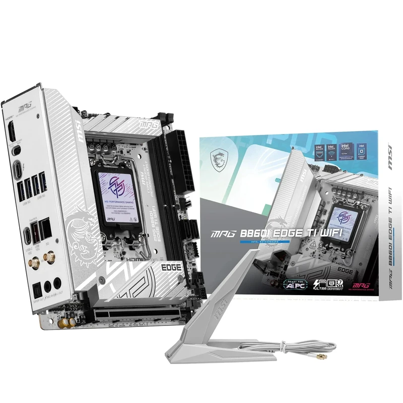 MSI MPG B860I EDGE TI WIFI Motherboard, Mini-ITX - Supports Intel Core Ultra Processors (Series 2), LGA 1851-110A SPS VRM, DDR5 Memory Boost (8600+ MT/s OC), PCIe 5.0 x16, M.2 Gen5, Wi-Fi 7, 5G LAN