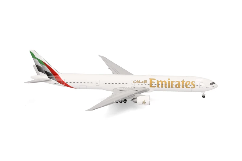 Herpa model aircraft Emirates Boeing 777-300ER - new 2023 colors, 1:500 scale miniature, collector’s item, aircraft model without stand, metal