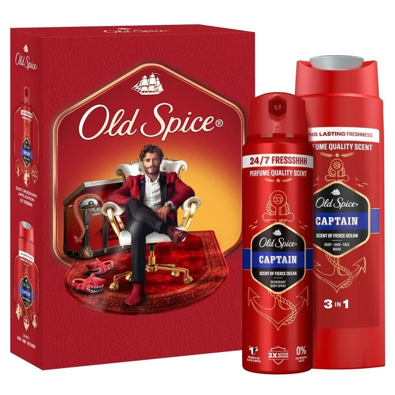 Old Spice Gentleman Gift Set For Men With Captain Deodorant Spray And Shower Gel, 24/7 Fressshhh With Daily Use, Long Lasting Perfume Quality Scent