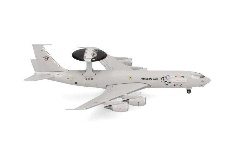 Herpa model aircraft French AF Boeing E-3F Sentry - 36th Airborne CCW - 90th Anniversary - 36-CB 'Charognard', 1:500 scale miniature, collector’s item, aircraft model without stand, metal