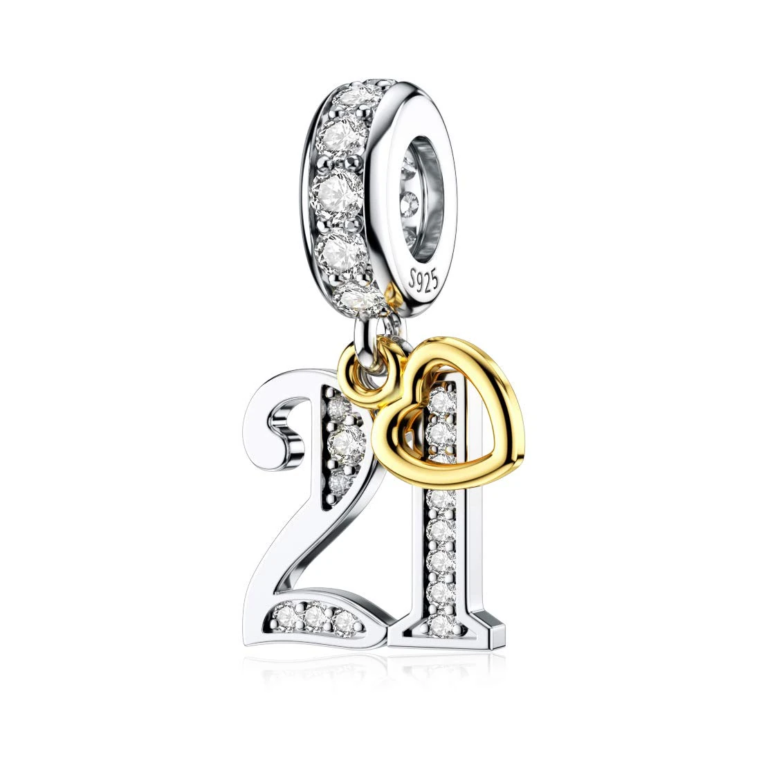 21 Charm for Pandora 21st Birthday Charms Sterling Silver Number Bead Gold Heart