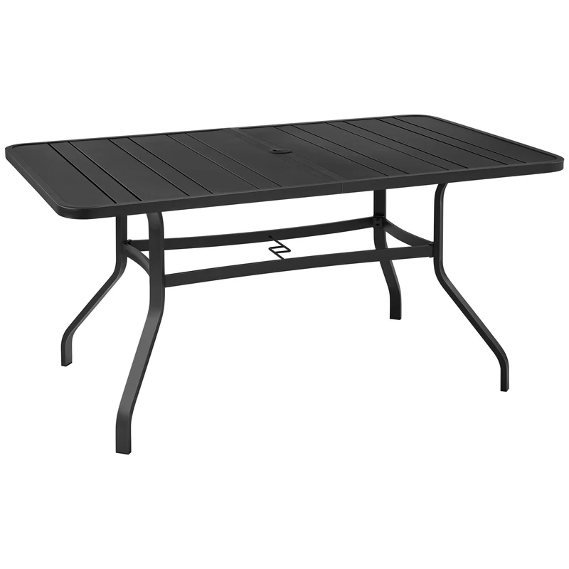 Yaheetech Garden Table with Parasol Hole, 6-Seater Square Patio Dining Table with Metal Tabletop and Umbrella Hole for Deck, Balcony, Black