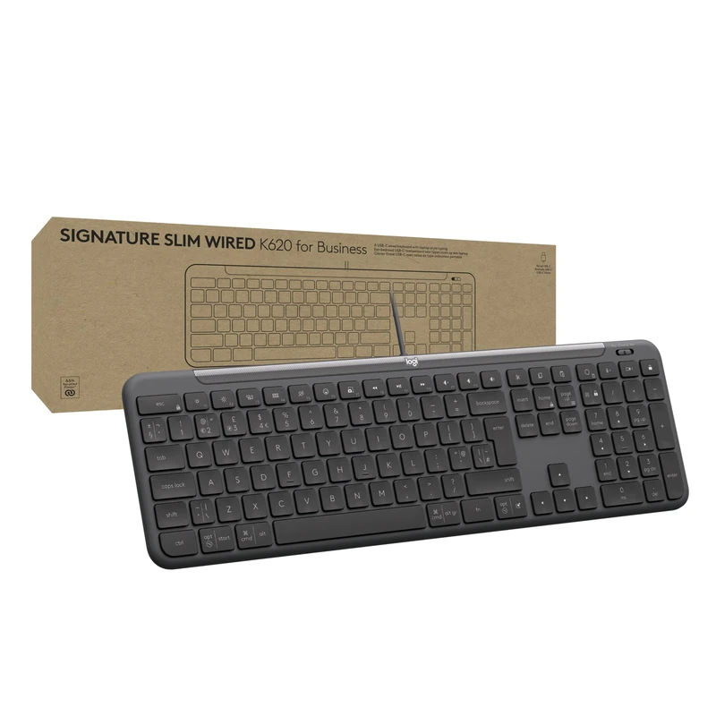 Logitech Signature Slim Wired K620 for Business, Full-Size Keyboard, USB-C Plug-and-Play, Laptop-style, scissor keys, Windows/Mac/Chrome/PC/laptops, QWERTY UK English Layout - Graphite