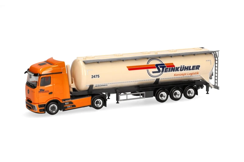 Herpa truck model Mercedes-Benz Actros Procabin Streamspace silo trailer truck 'Steinkühler', 1:87 scale miniature, collector’s item, Made in Germany, plastic