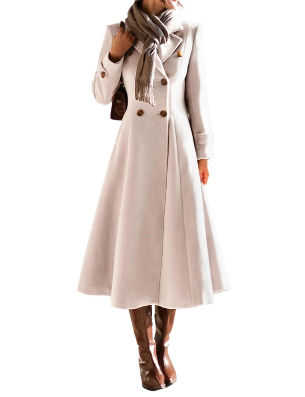 IDEALSANXUN Womens Long Wool Coat Fall Winter Double Breasted Trench Coat Peacoat Jackets, Beige, Large