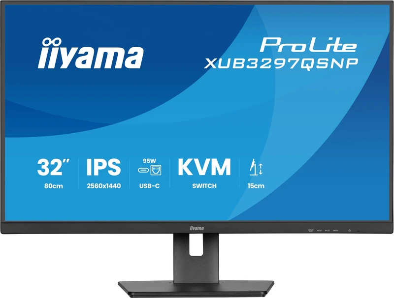 iiyama Prolite XUB3297QSNP-B1 32 Inch IPS LED Monitor QHD 100Hz HDMI DP-in/Out DaisyChain USB 3.2 USB-C Dock 95W RJ45 (LAN) KVM Switch Height Adjustment Pivot AdaptiveSync Black