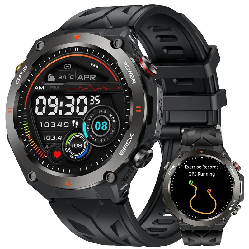 GPS Smartwatch for Men Fitness Tracker: 1.45'' Men Smart Watch with Call/Answer Compass Barometer Altimeter 650mAh Battery Digital watch with Monitor SpO2 Heart Rate Sleep 100+ Sports for iOS Android