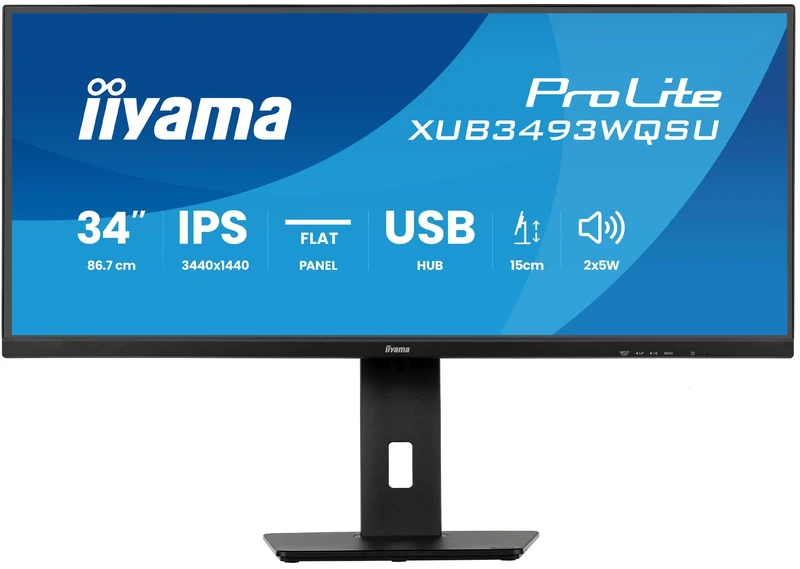 iiyama Prolite XUB3493WQSU-B6 34 Inch IPS LED Monitor UWQHD HDMI DP USB 3.2 USB-C 7.5W Adaptive Sync Pip PBP Height Adjustment Black