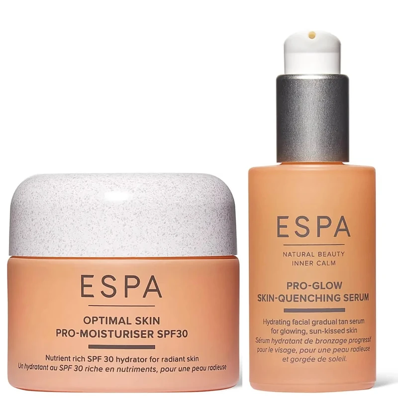ESPA | Summer Glow Bundle | Optimal Pro-Moisturiser SPF 30 & Pro-Glow Skin Quenching Serum | Vitamin Packed Formula's to Bronze and Quench Skin