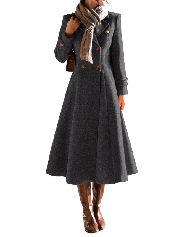 IDEALSANXUN Womens Long Wool Coat Fall Winter Double Breasted Trench Coat Peacoat Jackets, Dark Grey, Small