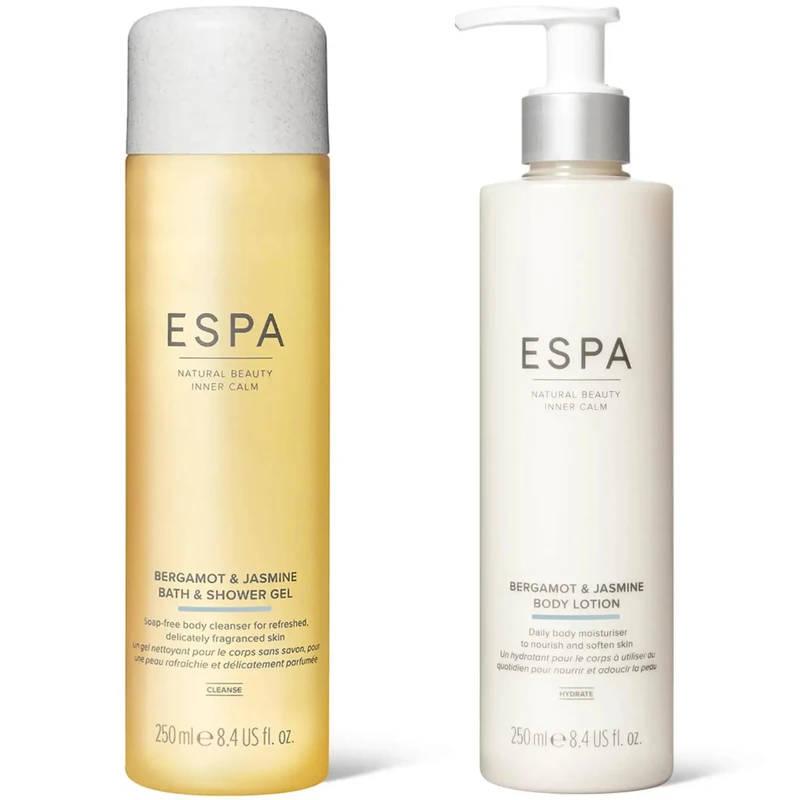 ESPA | Bergamot & Jasmine Body Duo | Inlcudes Bergamot & Jasmine Shower Gel and Body Lotion | Aromatherapy & Pure Essential Oils