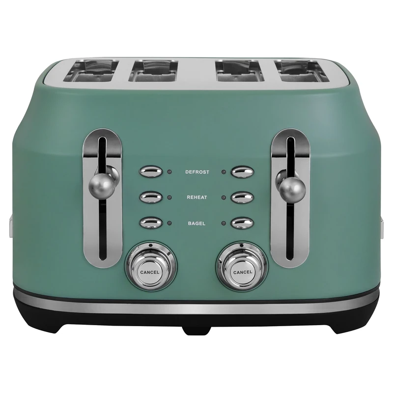 Rangemaster RMCL4S304MG Classic Toaster with Extra-Wide Slots, 6 Browning Levels and 3 Auto-Settings in Matt Mineral Green