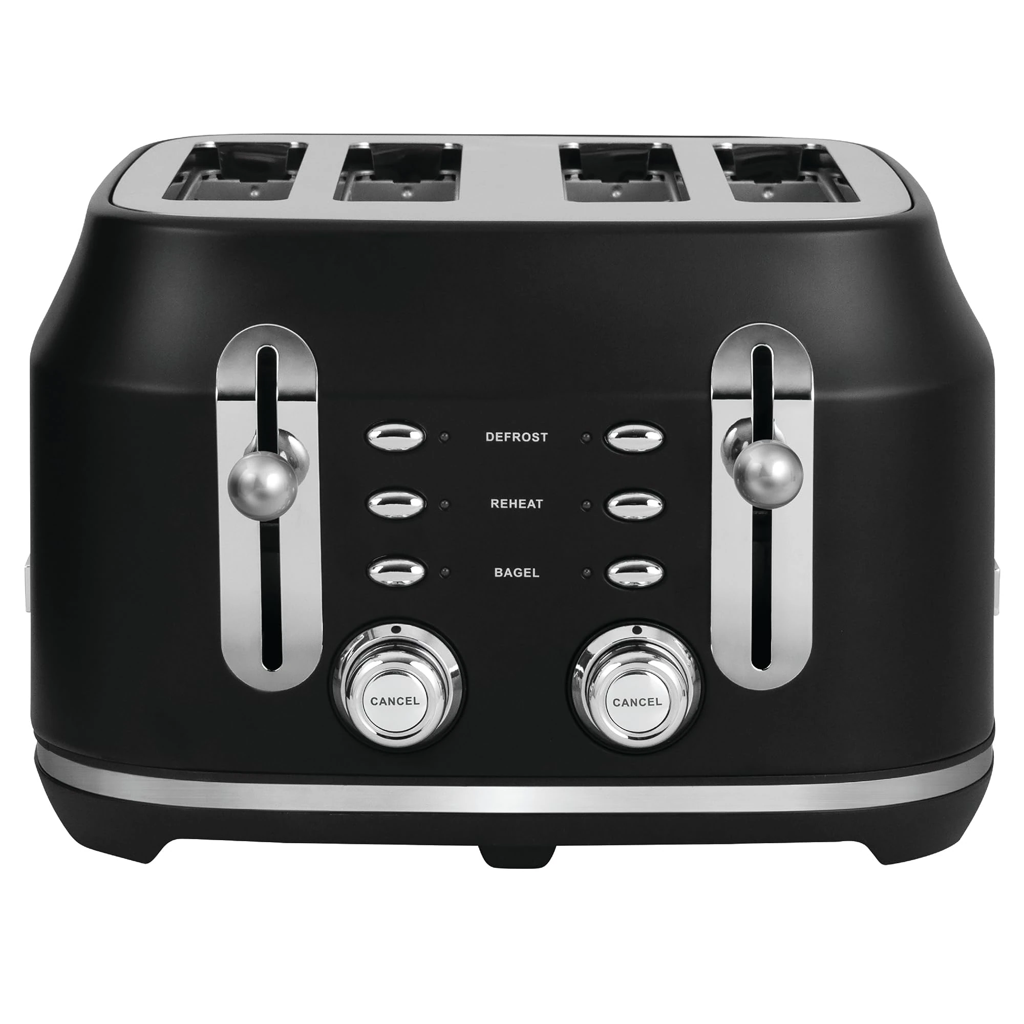 Rangemaster RMCL4S304BK Classic Toaster with Extra-Wide Slots, 6 Browning Levels and 3 Auto-Settings in Matt Black