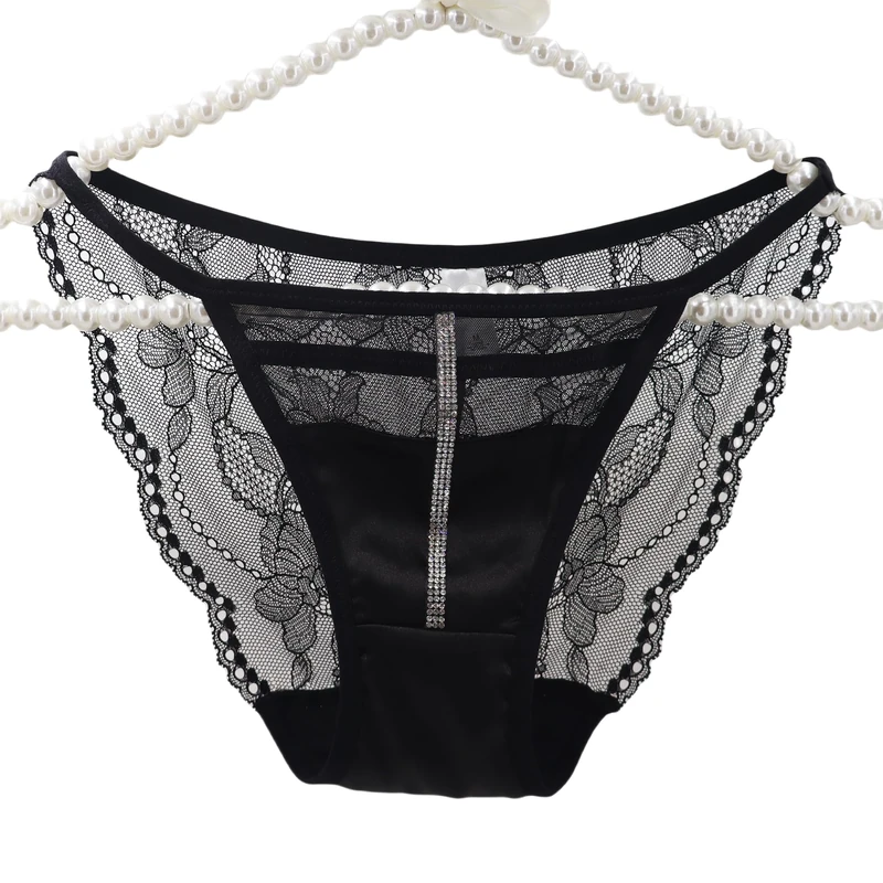 Women's Lace Knickers Cute Bow Panties Soft Breathable Stretch Silk Knickers for Women Ladies Full Briefs Seamless Thin Sexy Underwear Sissy Panties (UK, Alpha, XL, Regular, Regular, 50386S-Black)