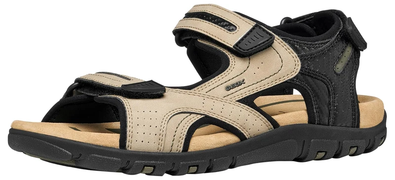 Geox Men Uomo Sandal Strada D, Sand Black, 6.5 UK