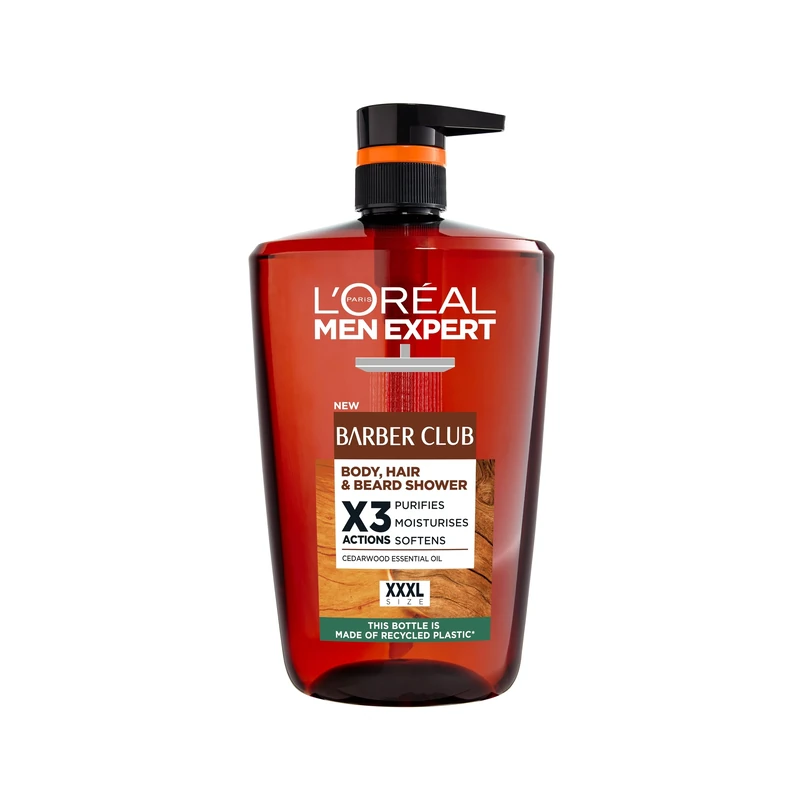 L'Oréal Men Expert Barber Club 3-in-1 Shower Gel, Complete Cedarwood Grooming for Body, Hair & Beard, Deep Cleanse & Active moisturization for Skin & Hair, All-in-One Invigorating Wash