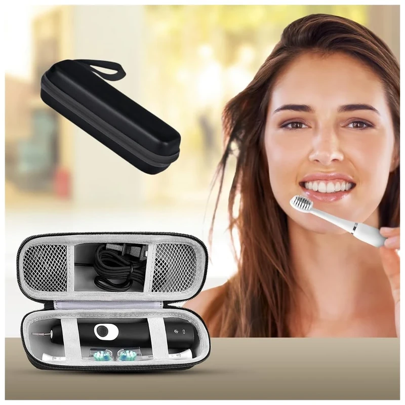Toothbrush Travel Case Protective Clean Electric Toothbrush Hard EVA Case Cover Storage Bag Holder with Mesh Pocket for Accessories Black