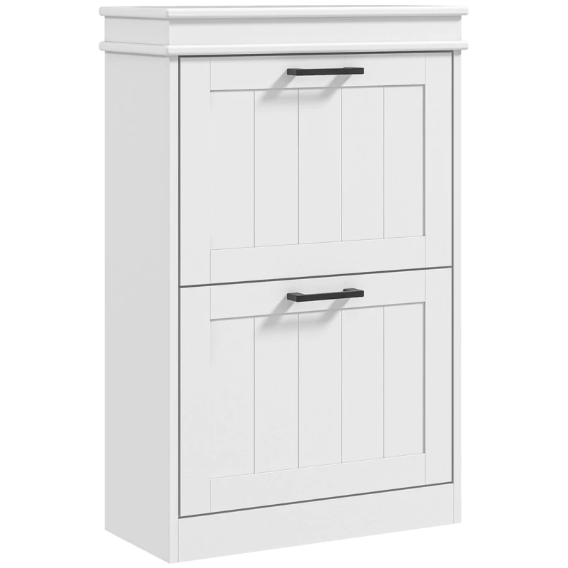 HOMCOM 2 Drawers Entryway Shoe Cabinet, Narrow Shoe Storage Cabinet with 2 Flip Drawers and Adjustable Shelves for 10 Pairs of Shoes, White