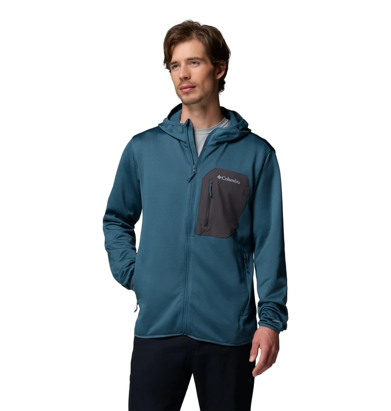 Columbia Men's Tall Heights Hooded Grid Fleece Full Zip, Full Zip Fleece Jacket, Everblue/Shark, XX-Large