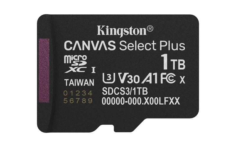 Kingston Canvas Select Plus microSD Memory Card 1TB micSDXC Gen3 150R A1 Single Pack w/o ADP - SDCS3/1TBSP