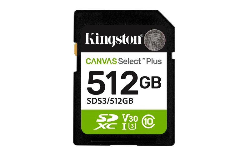 Kingston Canvas Select Plus SD Memory Card 512GB SDXC Gen3 150MB/s C10 UHS-I U3 V30 - SDS3/512GB