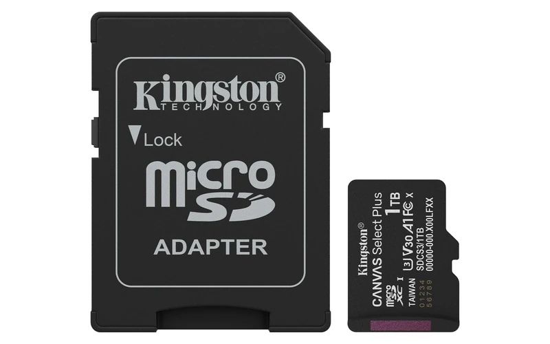 Kingston Canvas Select Plus microSD Memory Card 1TB microSDXC Gen3 150MB/s A1 Card + Adapter - SDCS3/1TB