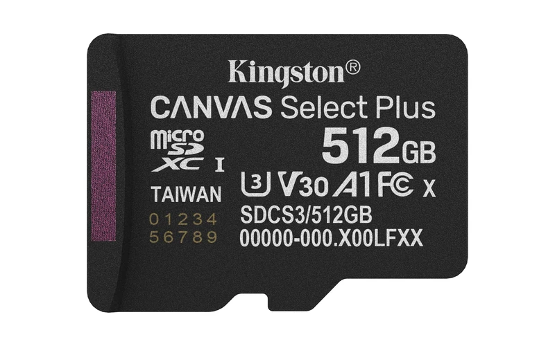 Kingston Canvas Select Plus microSD Memory Card 512GB micSDXC Gen3 150R A1 Single Pack w/o ADP - SDCS3/512GBSP