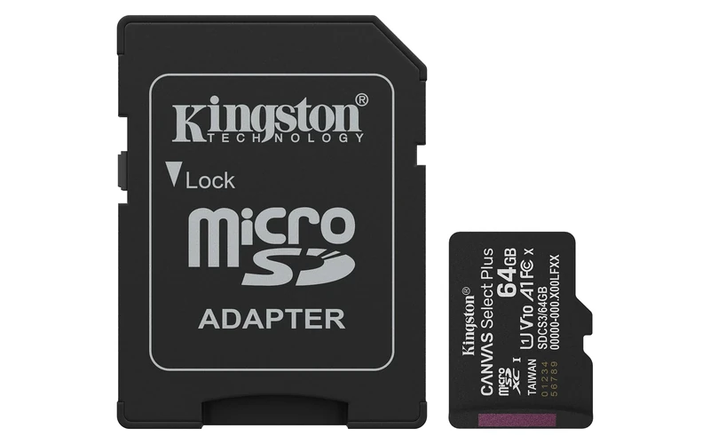 Kingston Canvas Select Plus microSD Memory Card 64GB microSDXC Gen3 100MB/s A1 Card + Adapter - SDCS3/64GB
