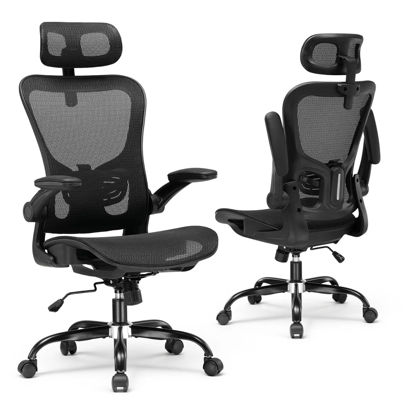 GTPLAYER Office Chair, Ergonomic Office Chair with Adjustable Headrest, Armrests, Lumbar Support, Office Chair and Gaming Chair, Tilting Function, Mesh Chef Chair, 150kg (Deep Black)