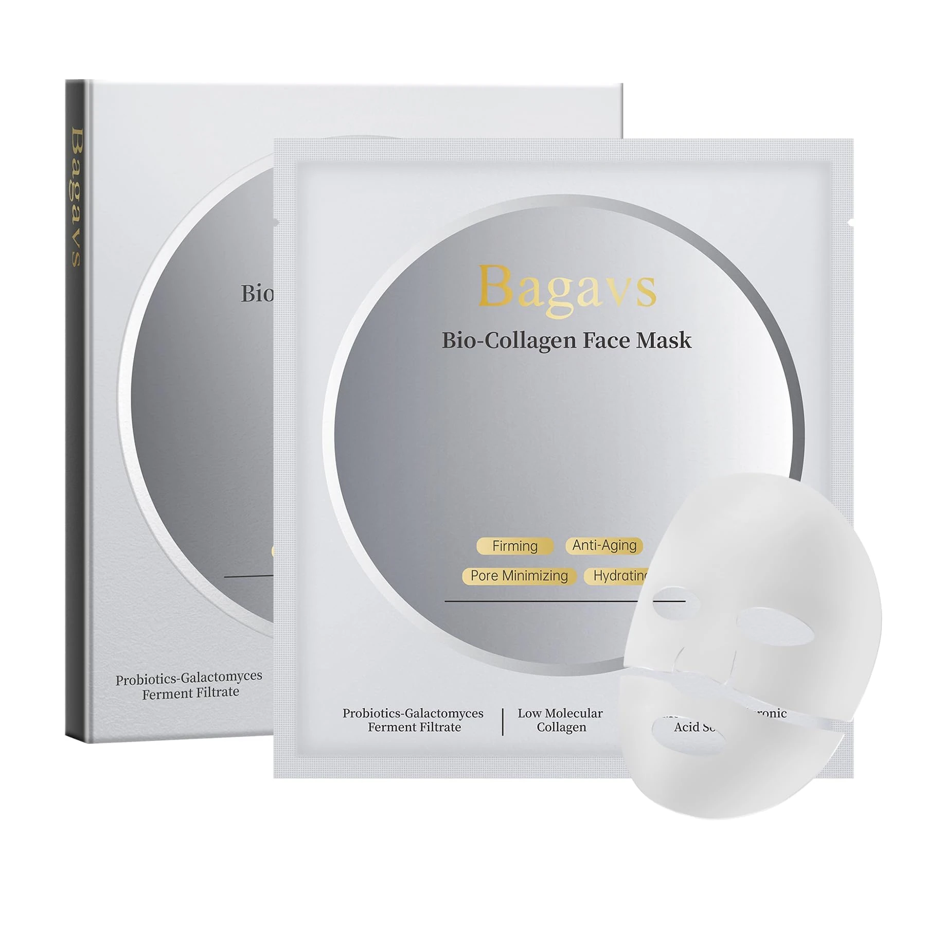 Bio Collagen Face Mask Overnight Hydrating Mask for Skin Care, Pore Minimizing, Anti-Aging, Pack of 4