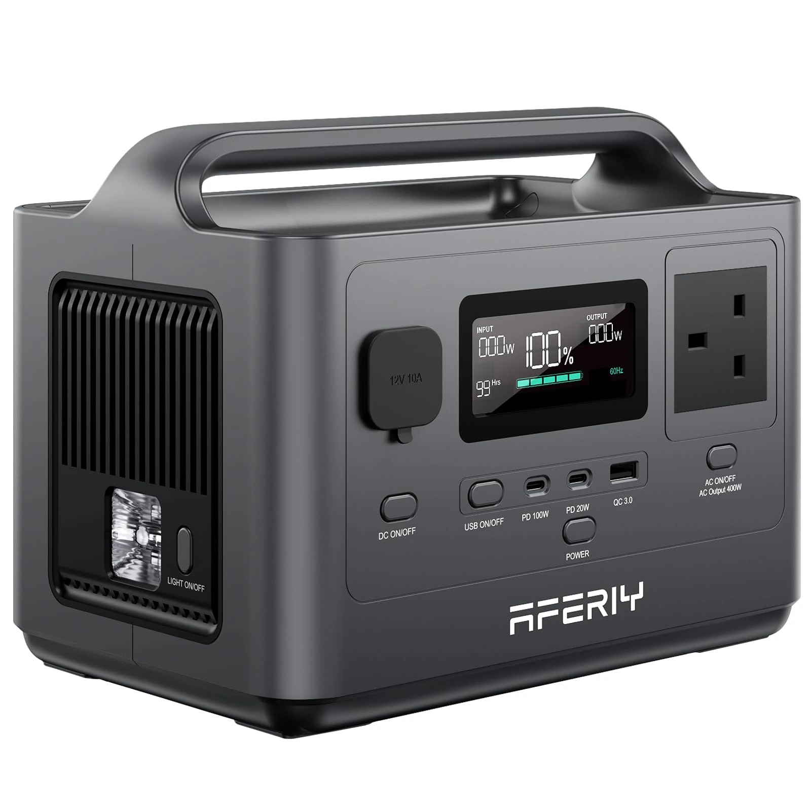 AFERIY 400W Portable Power Station 256Wh LiFePO4 Battery 1.5-hour Fast Charging, 5 Ports, Pure Sine Wave 230V Output, UPS Power Supply for Outdoor Camping and Emergency Backup