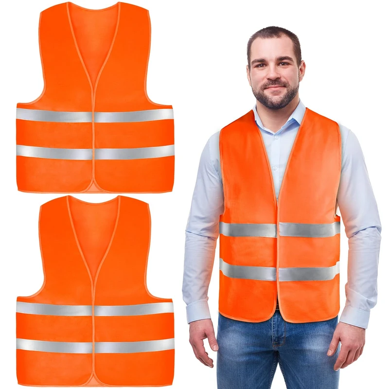 AYBUY 2 Pack Hi Vis Vests,High Visibility Vest,Safety Reflective Jacket Adjustable High-Visibility Gilet for Adult Men Women,Fit Traffic Work,Running,Surveyor and Security Guard,Orange