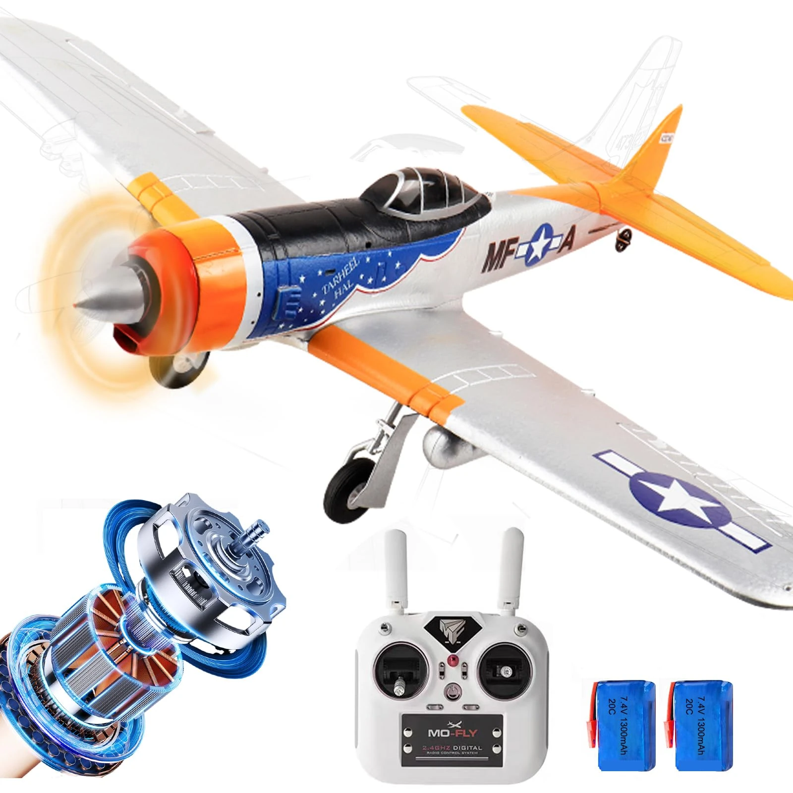 Ssccgym 695MM 27.4 Inch P47 P-47 Large Brushless Remote Controlled Plane Airplane for Beginners Adults Expert 4-Channel Hobby RC Glider 3D Aerobatic / 6G Gyro Xpilot 1/16 (RTF 2-Batteries)