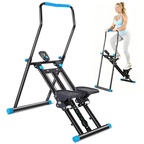 WUDLEP Stair Stepper Exercise Stepper Machine, 3 Level Resistance Foldable Stair Climber, Adjustable Handlebar & Pedals Vertical Stairmaster Exercise Fitness Equipment for Home Use Gym Workout