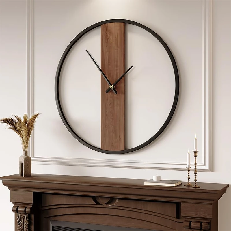 Large Wall Clock 30 Inch Decorative Modern Minimalist Wall Clocks for Living Room Decor, Silent Non Ticking Battery Operated Rustic Big Clock with Walnut Dial for Bedroom, Kitchen, Farmhouse, Office