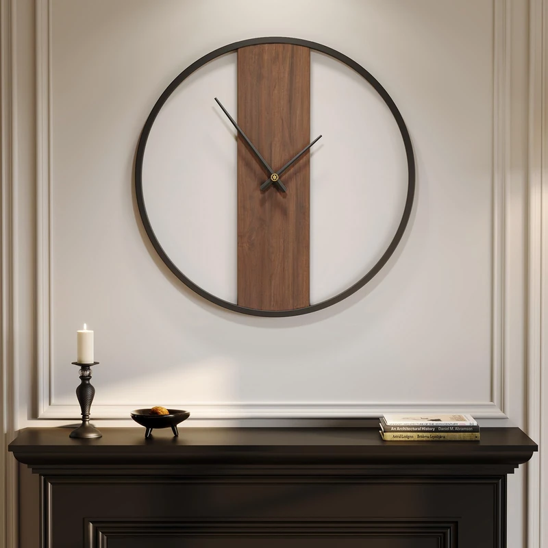 Cuspin 24 Inch Large Wall Clock, Modern Rustic Wall Clock with Walnut Dial, Silent Non Ticking Battery Operated Decorative Clock for Living Room, Bedroom, Farmhouse, Office